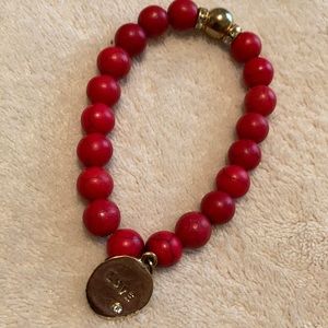 Red Bead Bracelet with Gold LOVE Tag